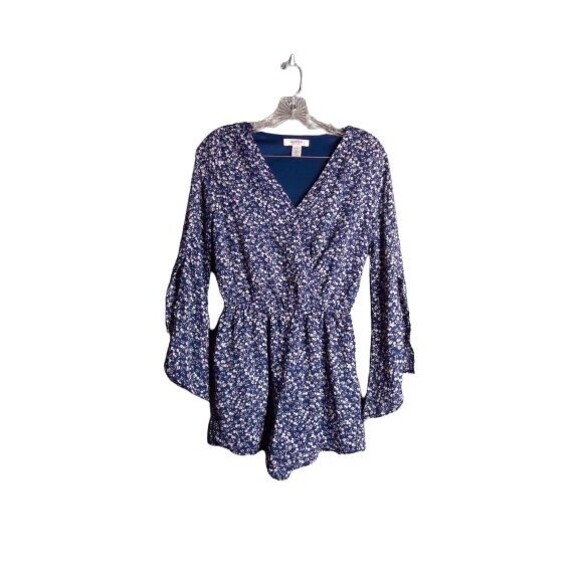 Arizona Jean Co Romper Women's Size XS Navy Blue White Floral Print - Picture 1 of 11